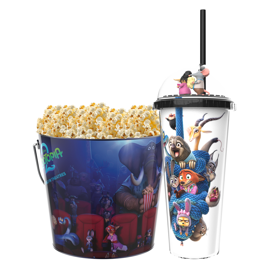 Zootopia 2 Popcorn Pail 64 oz and Dome Lid Tumbler 20oz Bundle